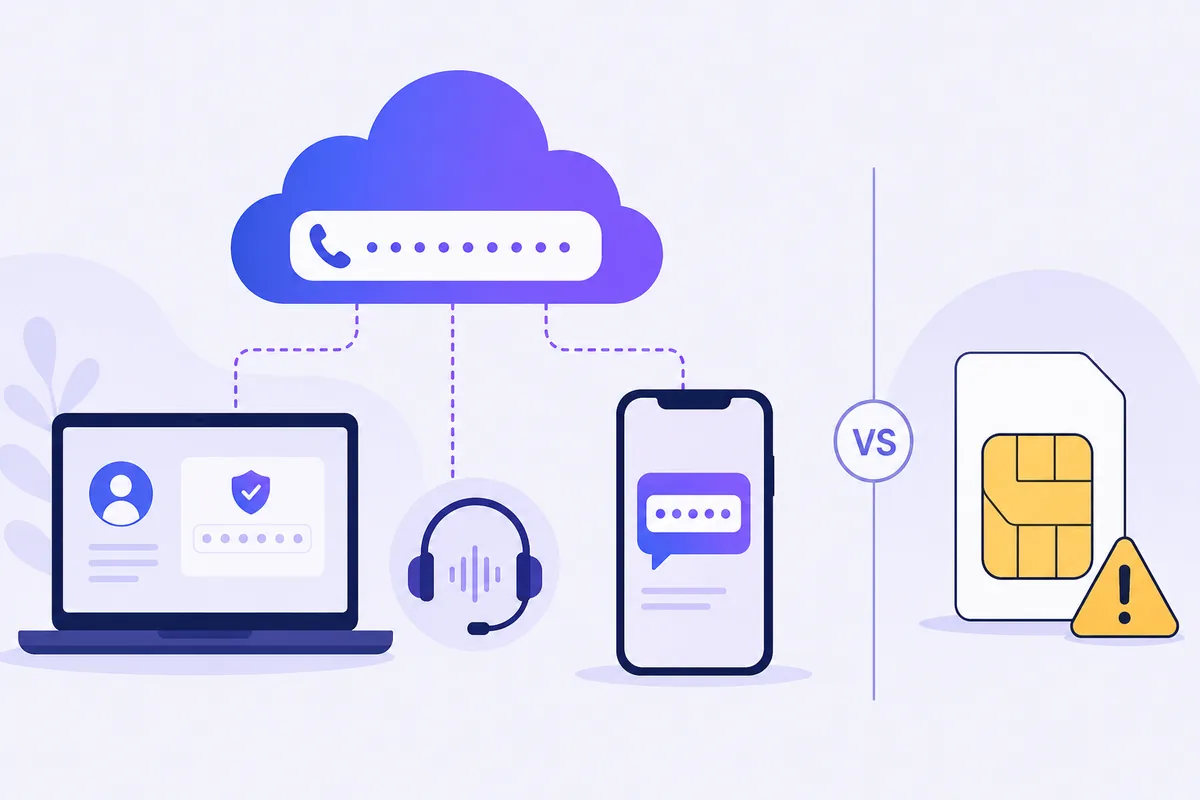 VoIP 云号码收码，与被标记的 SIM 卡形成对比
